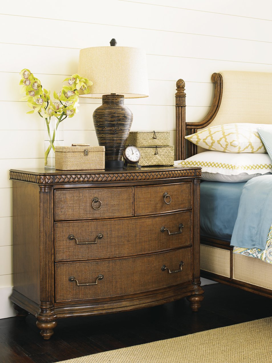 Lexington Tommy Bahama Home Silver Sands Bachelors Chest - Elegant Caribbean-style Furniture With Woven Raffia And Custom Hardware Caribbean Sunset  593-624