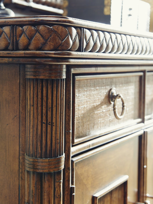 Lexington Tommy Bahama Home Trident Buffet: Exquisite Caribbean-inspired Design With Woven Raffia, Rattan, And Elegant Storage Solutions Caribbean Sunset  593-852