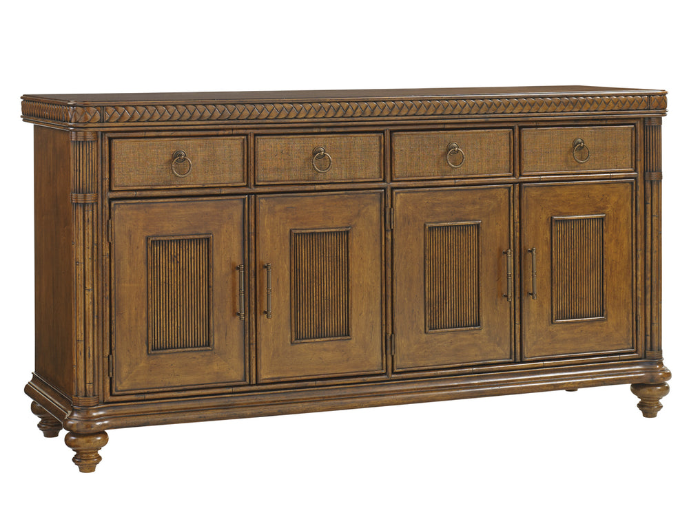 Lexington Tommy Bahama Home Trident Buffet: Exquisite Caribbean-inspired Design With Woven Raffia, Rattan, And Elegant Storage Solutions Caribbean Sunset  593-852
