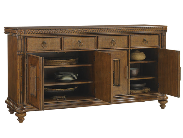 Lexington Tommy Bahama Home Trident Buffet: Exquisite Caribbean-inspired Design With Woven Raffia, Rattan, And Elegant Storage Solutions Caribbean Sunset  593-852