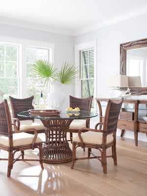 Lexington Tommy Bahama Home Oyster Reef Sideboard: Exquisite Breakfront Buffet With Glass Inserts And Woven Raffia Drawers Caribbean Sunset  593-869