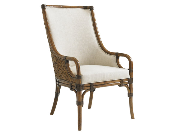 Lexington Tommy Bahama Home Marabella Upholstered Arm Chair - Embrace Relaxed Luxury With Woven Rattan And Elegant Island Style Caribbean Sunset  593-885-01