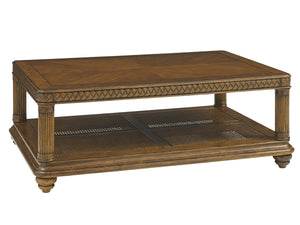 Lexington Tommy Bahama Home Vineyard Point Rectangular Cocktail Table - Elegant Rattan Design With Cherry Veneer And Island Charm Caribbean Sunset  593-945