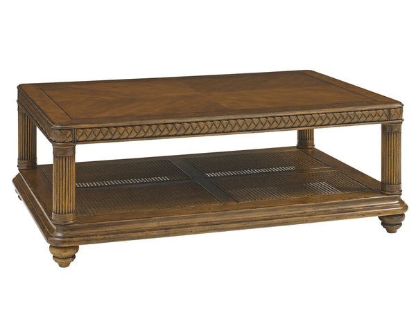 Lexington Tommy Bahama Home Vineyard Point Rectangular Cocktail Table - Elegant Rattan Design With Cherry Veneer And Island Charm Caribbean Sunset  593-945