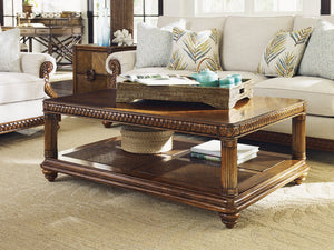 Lexington Tommy Bahama Home Vineyard Point Rectangular Cocktail Table - Elegant Rattan Design With Cherry Veneer And Island Charm Caribbean Sunset  593-945