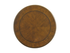 Lexington Tommy Bahama Home Belize Round End Table - Exquisite Caribbean Design With Woven Rattan, Cherry Veneer & Adjustable Shelf Caribbean Sunset  593-950