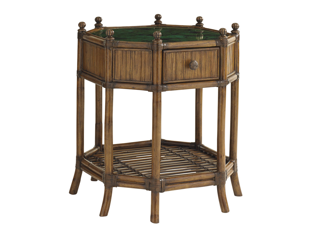 Lexington Tommy Bahama Home Flamingo Octagonal End Table: Exquisite Caribbean-inspired Design With Green Penn Shell Top & Brass Accents Caribbean Sunset  593-951