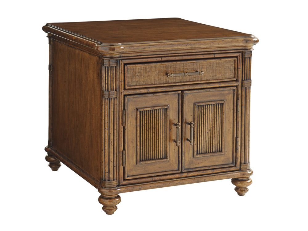 Lexington Tommy Bahama Home Mariner Storage End Table: Elegant Design With Rattan Panels, Adjustable Shelf, And Warm Island Charm Caribbean Sunset  593-952