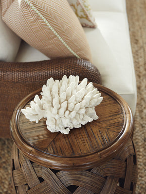 Lexington Tommy Bahama Home Hibiscus Round Accent Table - Elegant Crushed Bamboo Top & Woven Rattan Base For Coastal Living Caribbean Sunset  593-953