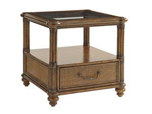 Lexington Tommy Bahama Home Bimini End Table: Elegant Island-inspired Design With Glass Top, Storage Drawer, And Open Shelf Caribbean Sunset  593-955