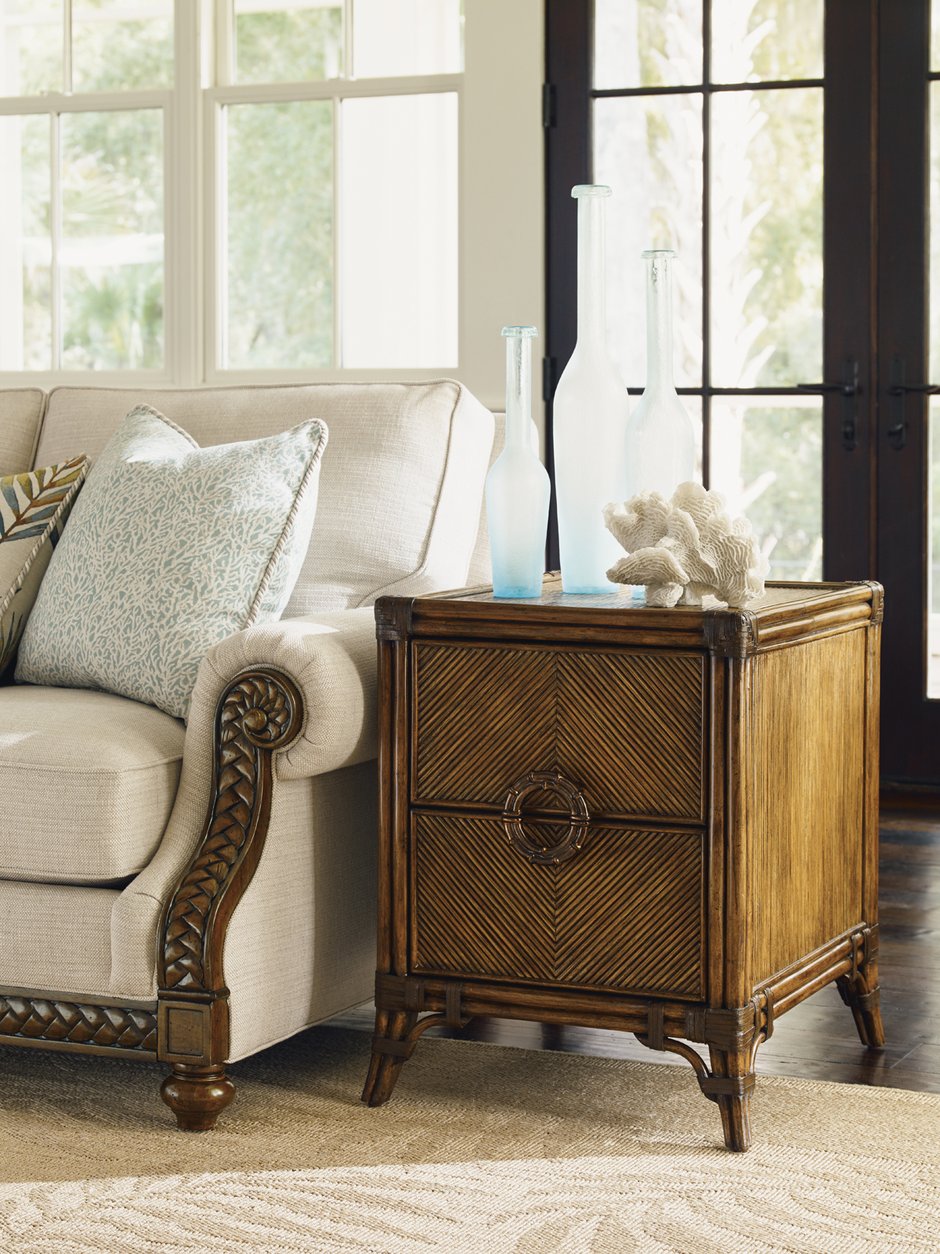 Lexington Tommy Bahama Home Bungalow Chairside Chest: Embrace Relaxed Island Living With Elegant Rattan Design And Storage Solutions Caribbean Sunset  593-957