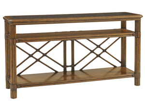 Lexington Tommy Bahama Home Islander Console Table - Tropical Elegance With Glass Top, Rattan Accents & Two Shelves For Home Style Caribbean Sunset  593-967