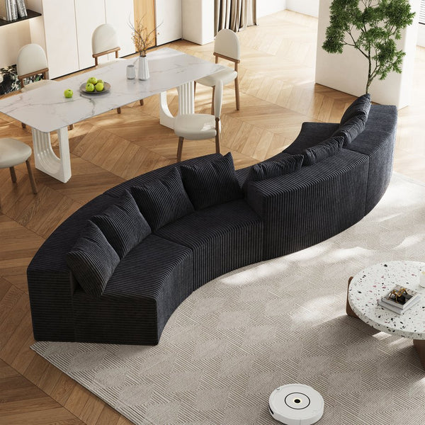 English Elm Corduroy Curved Sectional Sofa With 8 Pillows – Cozy Modular Design For Living Room & Office Use W834S00344