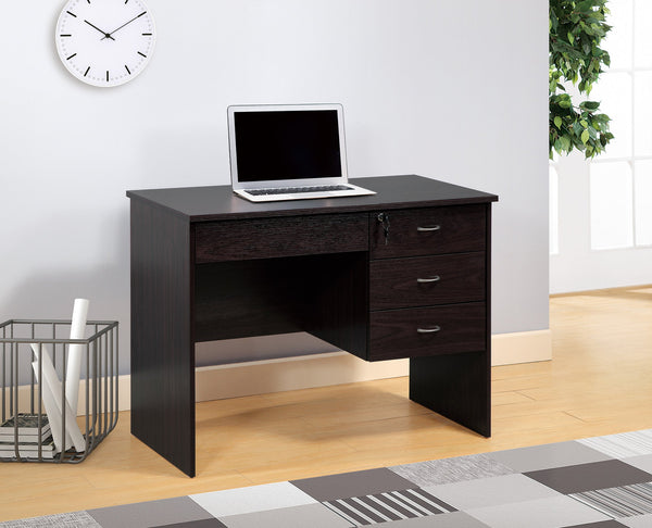 English Elm Three Locking Drawers Student Desk with Modesty Panel, 3 Lockable Drawers, Keys & Curved Metal Handles B107P287711