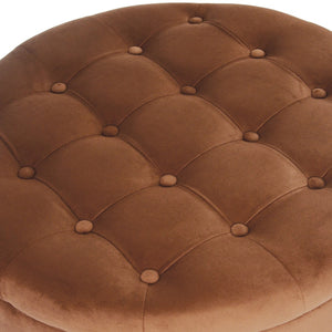 English Elm Jo Round Velvet Storage Ottoman Tufted Lift Top with Walnut Legs for Living Room Brown Mix B056P416970