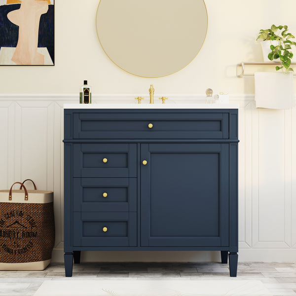 English Elm 36'' Modern Bathroom Vanity With Single Sink, 2 Drawers & Adjustable Shelf For Stylish Storage Solutions SW000119AAC-2
