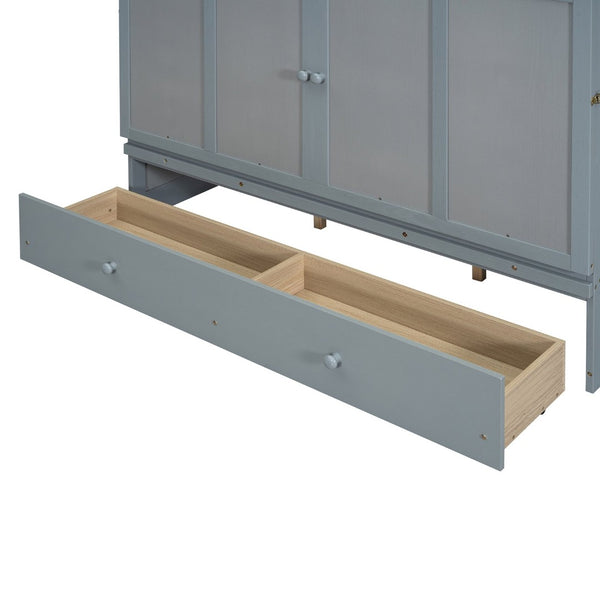English Elm Queen Murphy Wall Bed with Pull Out Drawer and Built in Usb Charging Cabinet Gray N708P205905E