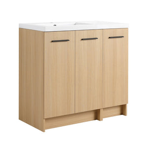 English Elm 36" Floating Bathroom Vanity Light Oak Modular Cabinet with Gel Coat Integrated Sink W3450S00100