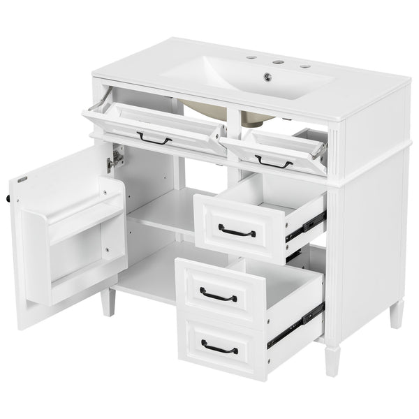English Elm 36-Inch Modern Bathroom Vanity With Ceramic Sink, Durable Wood Frame, Adjustable Storage & Sleek Design N725P350849K