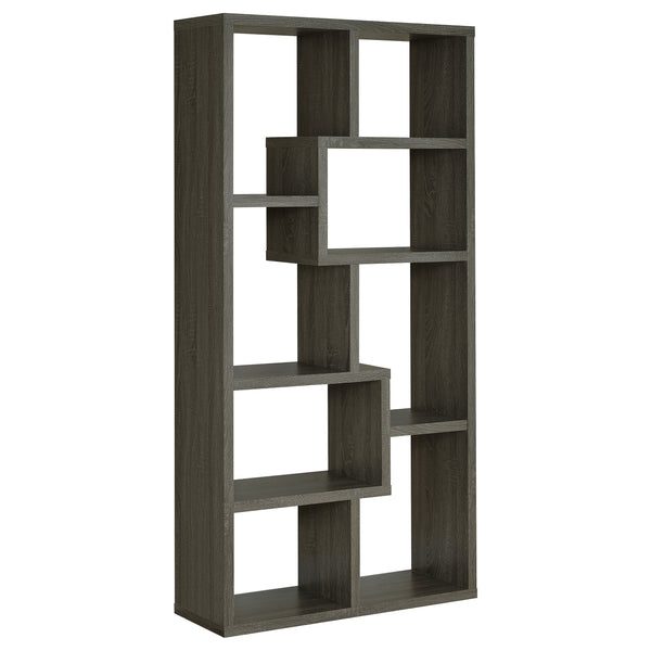 English Elm Geometric Bookcase with 7 Open Shelves for Home Decor, Modern Sturdy Engineered Wood Accent Tower Gray 71.88 L x 14.14 W x 8.87 H B011P305618