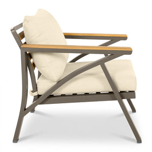 English Elm 6-piece Outdoor Conversation Set with Acacia Wood Accents and Steel Frame Patio Seating Brown,Cream Beige N704G201256A