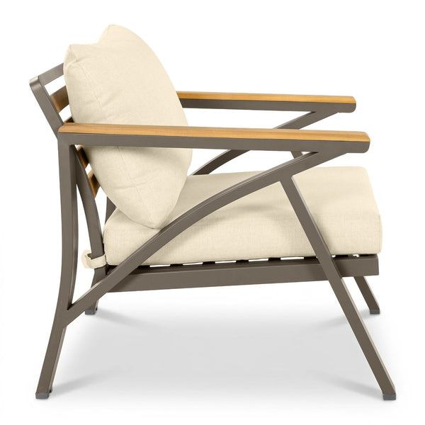 English Elm 6-piece Outdoor Conversation Set with Acacia Wood Accents and Steel Frame Patio Seating Brown,Cream Beige N704G201256A