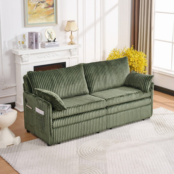 English Elm 73"convertible Corduroy Sleeper Sofa with Usb Port and Side Pocket for Studio Apartments Green W3373P405037