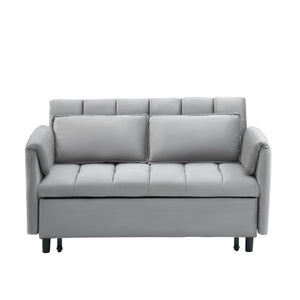 English Elm 52 Grey Modern Velvet Sofa Bed Convertible 3-in-1 Small Loveseat with Pillows, Pockets, Metal Legs, 500lb Capacity W1658P266339