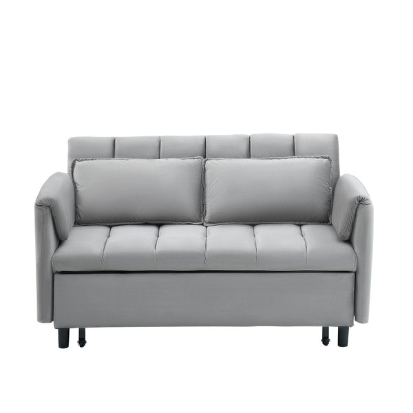 English Elm 52 Grey Modern Velvet Sofa Bed Convertible 3-in-1 Small Loveseat with Pillows, Pockets, Metal Legs, 500lb Capacity W1658P266339