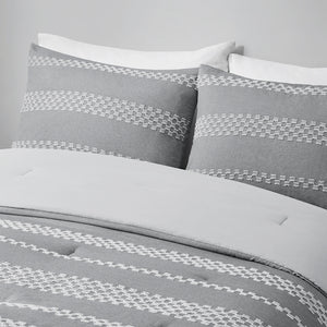 JLA Home Madison Park - 5 Striped Clipped Jacquard Comforter Set with Tailored Edges, Soft Gray Texture and Decorative Pillows 90 L x 90 W x 1.5H MP10-8160