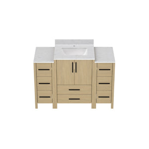 English Elm 108"w×22"d×34"h Freestanding Double Sink Vanity with White Countertop Soft Close T3785S00003