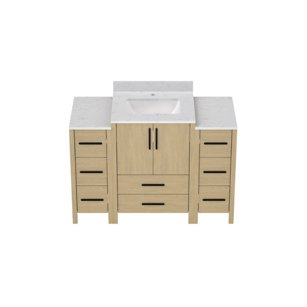 English Elm 108"w×22"d×34"h Freestanding Double Sink Vanity with White Countertop Soft Close T3785S00003