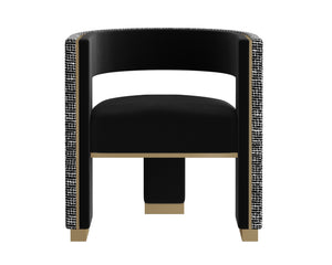 Sunpan Adamina Dining Armchair - Stylish Three-legged Design With Gold Accents In Abbington Black & Hobbes Night Black Fabric 112127