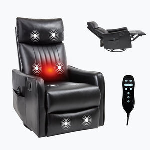 English Elm Blue Fabric Swivel Rocker Recliner with Massage Heat Nodes for Living Room Comfort Black Pu W1803P321812