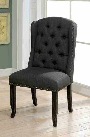English Elm Rustic Wingback Side Chair Set - Button Tufted With Nailhead Trim, Antique Black & Gray Finish B2741P408898-GIGA