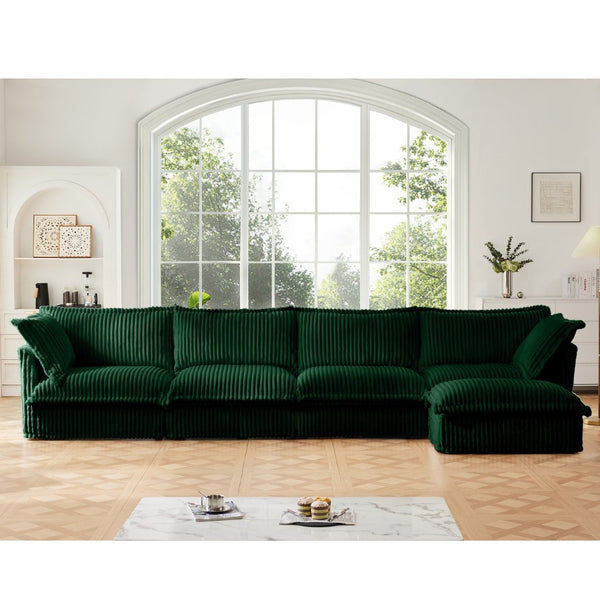 English Elm Slipcovered L-Shape Sectional Sofa Couch - Comfy 4-Seater With Green Corduroy, Deep Seating & Removable Covers W3041S00085-GIGA