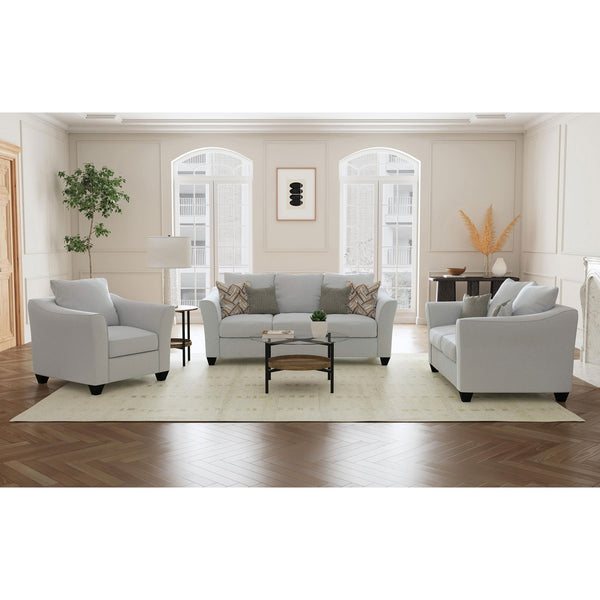 English Elm Alcazar Sand Track Arm Sofa with Toss Pillows, Modern Plush 3-Seater Upholstered in Gray Mist, Tapered Wood Legs B062P354051