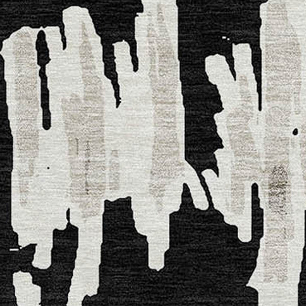 Homeroots 3' Stylish Black Ivory And Gray Striped Washable Area Rug For Indoor And Outdoor Versatility 8' Round Polyester 594000