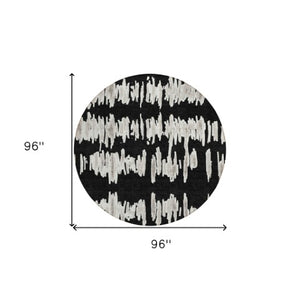 Homeroots 3' Stylish Black Ivory And Gray Striped Washable Area Rug For Indoor And Outdoor Versatility 8' Round Polyester 594000