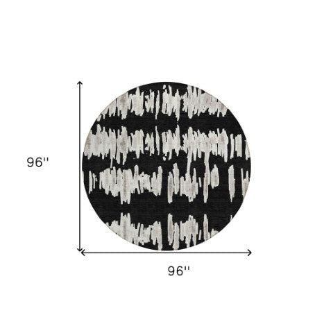 Homeroots 3' Stylish Black Ivory And Gray Striped Washable Area Rug For Indoor And Outdoor Versatility 8' Round Polyester 594000