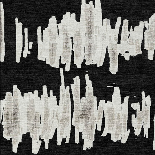 Homeroots 3' Stylish Black Ivory And Gray Striped Washable Area Rug For Indoor And Outdoor Versatility 8' X 10' Polyester 594001