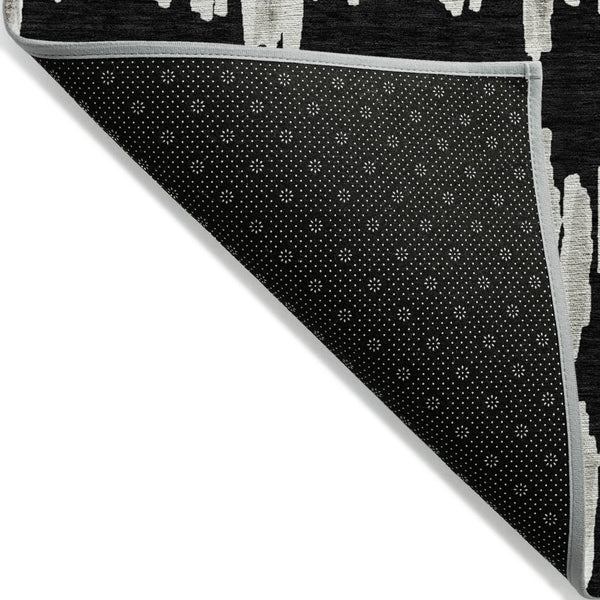 Homeroots 3' Stylish Black Ivory And Gray Striped Washable Area Rug For Indoor And Outdoor Versatility 8' X 10' Polyester 594001