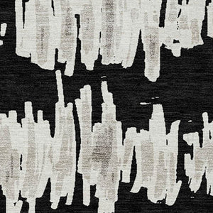 Homeroots 3' Stylish Black Ivory And Gray Striped Washable Area Rug For Indoor And Outdoor Versatility 8' X 10' Polyester 594001