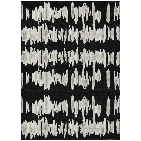 HomeRoots 9' Black Ivory and Gray Striped Washable Area Rug – Durable, Stylish Indoor/Outdoor Solution for Any Space 9' X 12' 594002