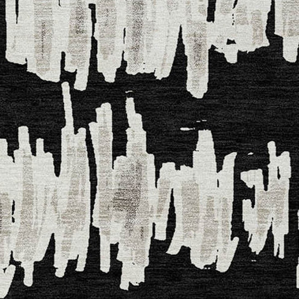 Homeroots 3' Stylish Black Ivory And Gray Striped Washable Area Rug For Indoor And Outdoor Versatility 9' X 12' Polyester 594002