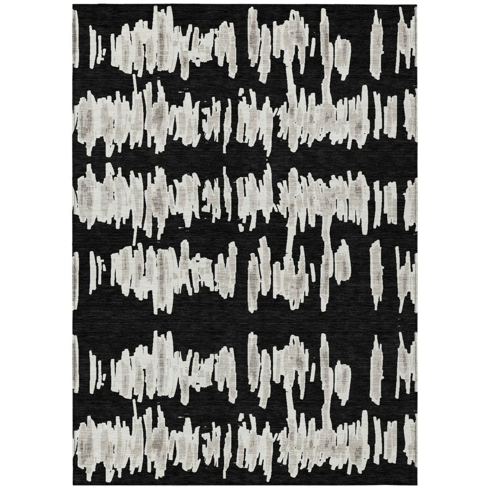 HomeRoots 5' Black Ivory Gray Striped Area Rug - Stylish, Washable, Durable Indoor/Outdoor Design for Any Space 10' X 14' 594003