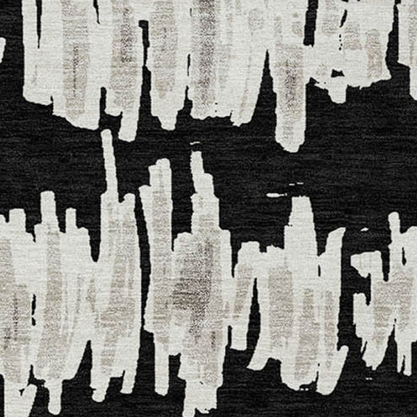 Homeroots 3' Stylish Black Ivory And Gray Striped Washable Area Rug For Indoor And Outdoor Versatility 10' X 14' Polyester 594003