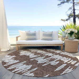 Homeroots 3' Stylish Black Ivory And Gray Striped Washable Area Rug For Indoor And Outdoor Versatility 8' Round Polyester 594006