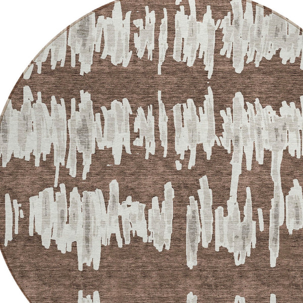 Homeroots 3' Stylish Black Ivory And Gray Striped Washable Area Rug For Indoor And Outdoor Versatility 8' Round Polyester 594006