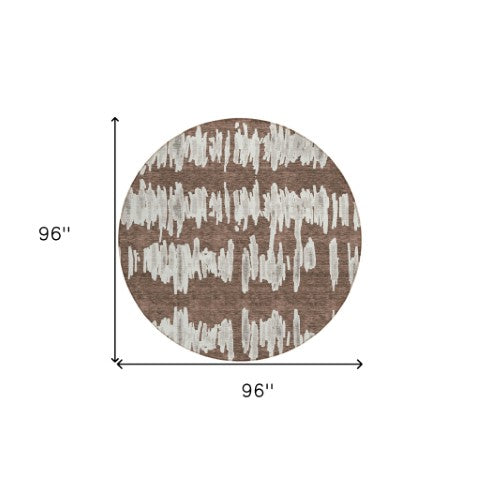 Homeroots 3' Stylish Black Ivory And Gray Striped Washable Area Rug For Indoor And Outdoor Versatility 8' Round Polyester 594006